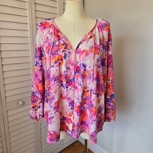 Adyson Parker Pink Floral Blouse Sz 2X Soft Elegant Classic Feminine Chic Brunch